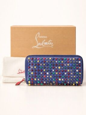 Christian Louboutin Panettone Spiked Zip Wallet Blue Multi Metal